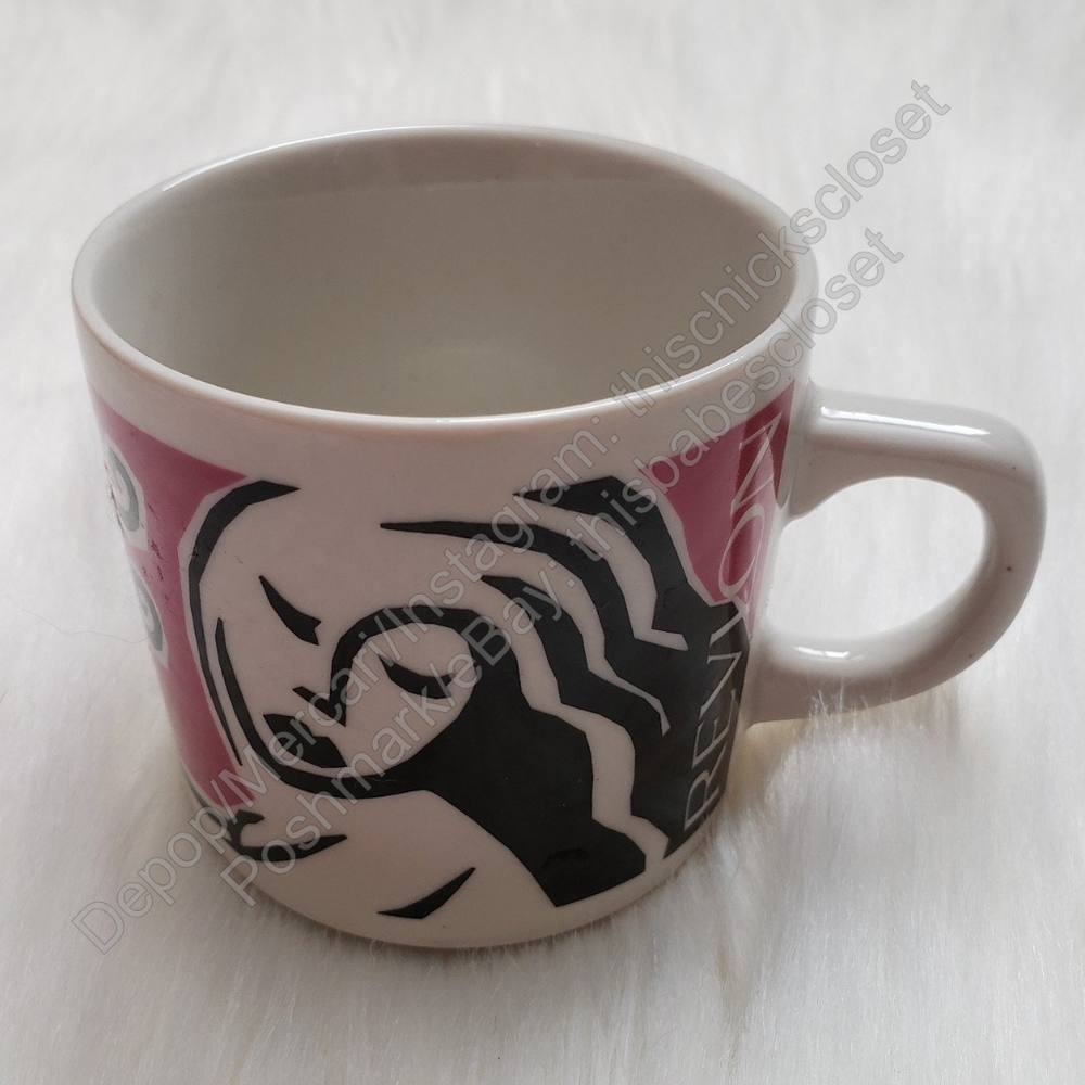❤️EUC Vintage Revlon Cosmetics White/Pink/Black Coffee Mug/Makeup Brush Holder